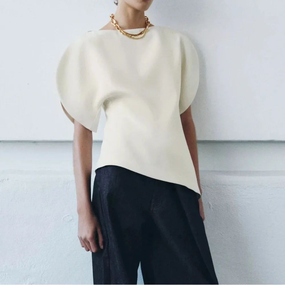 Zara NWT ZW collection Ivory Zara woman collection balloon sleeve top - Picture 6 of 12